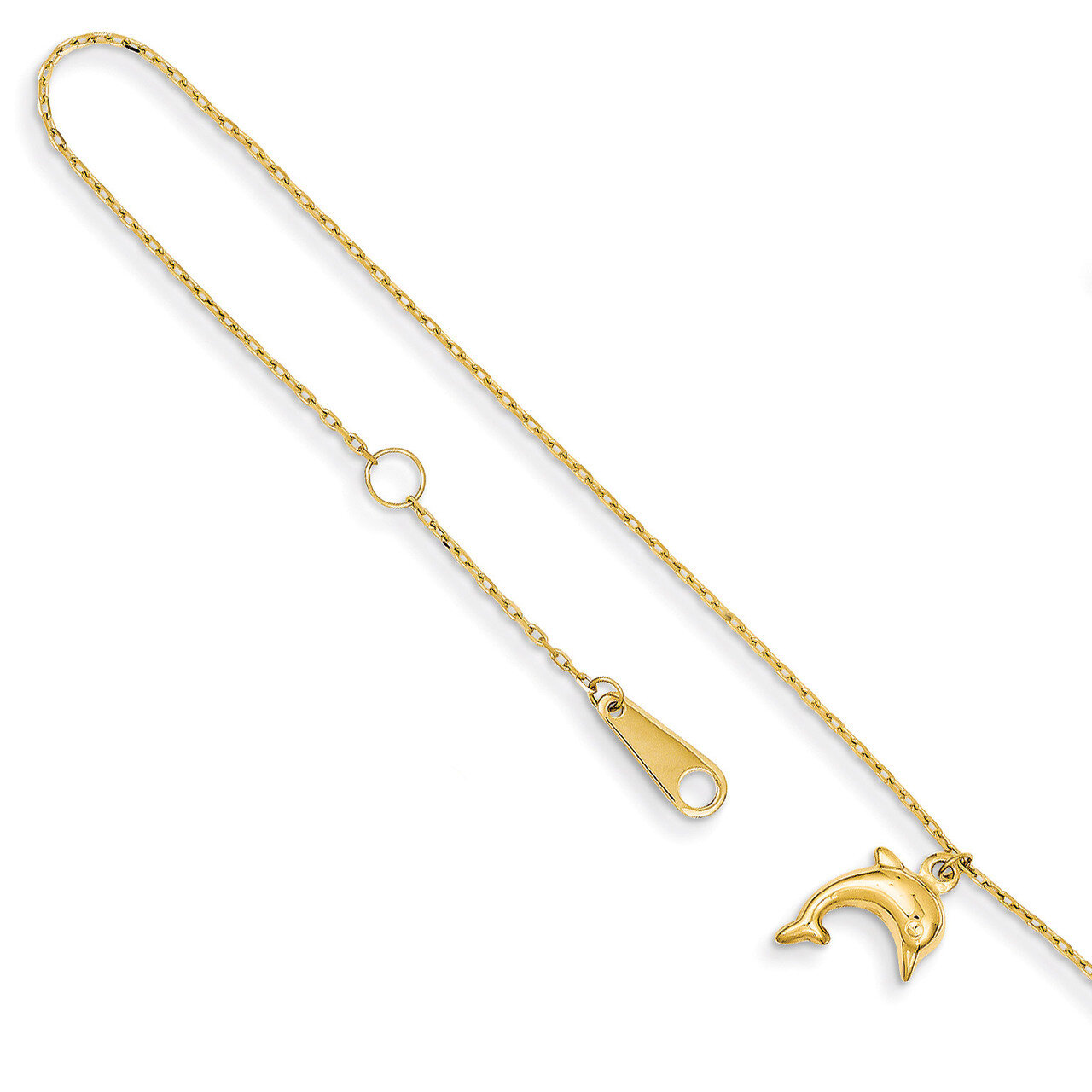 Dolphin Charm with 1 inch Extension Anklet 10 Inch 14k Gold ANK231-10