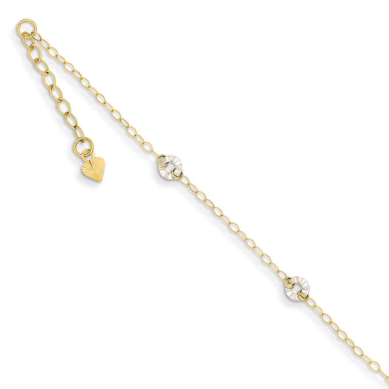 Oval Chain with Wavy Circles with 1in Ext Anklet 9 Inch 14k Two-Tone Gold ANK238-9