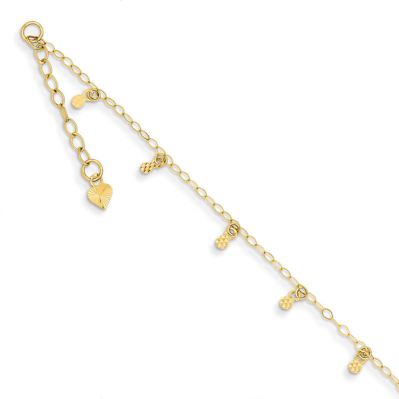 Oval Chain Diamond Cut Dots with 1in Ext Anklet 9 Inch 14k Gold ANK239-9