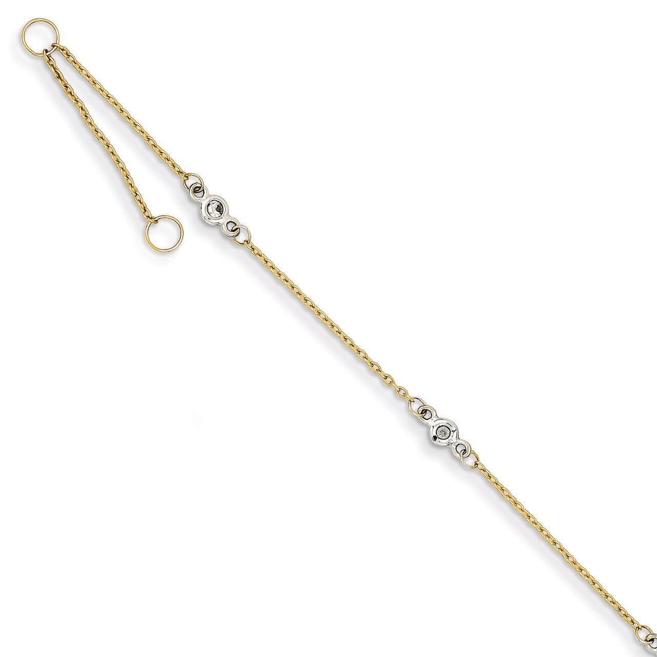 Synthetic Diamond with 1 Inch Extension Anklet 9 Inch 14k Two-Tone Gold ANK240-9