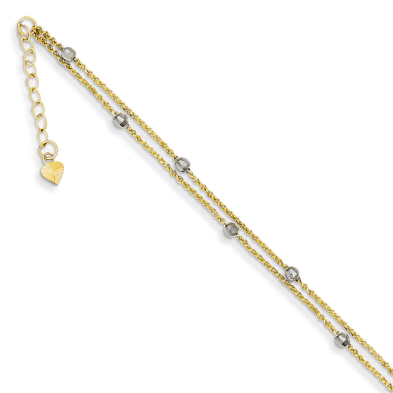 2 Stand Spiga Mirror Beads with 1in Ext Anklet 9 Inch 14k Two-Tone Gold ANK241-9