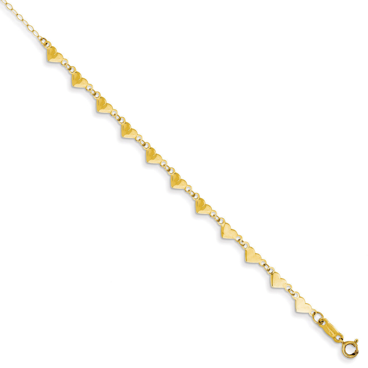 Oval Link Chain with Hearts with 1in Ext Anklet 9 Inch 14k Gold ANK245-9