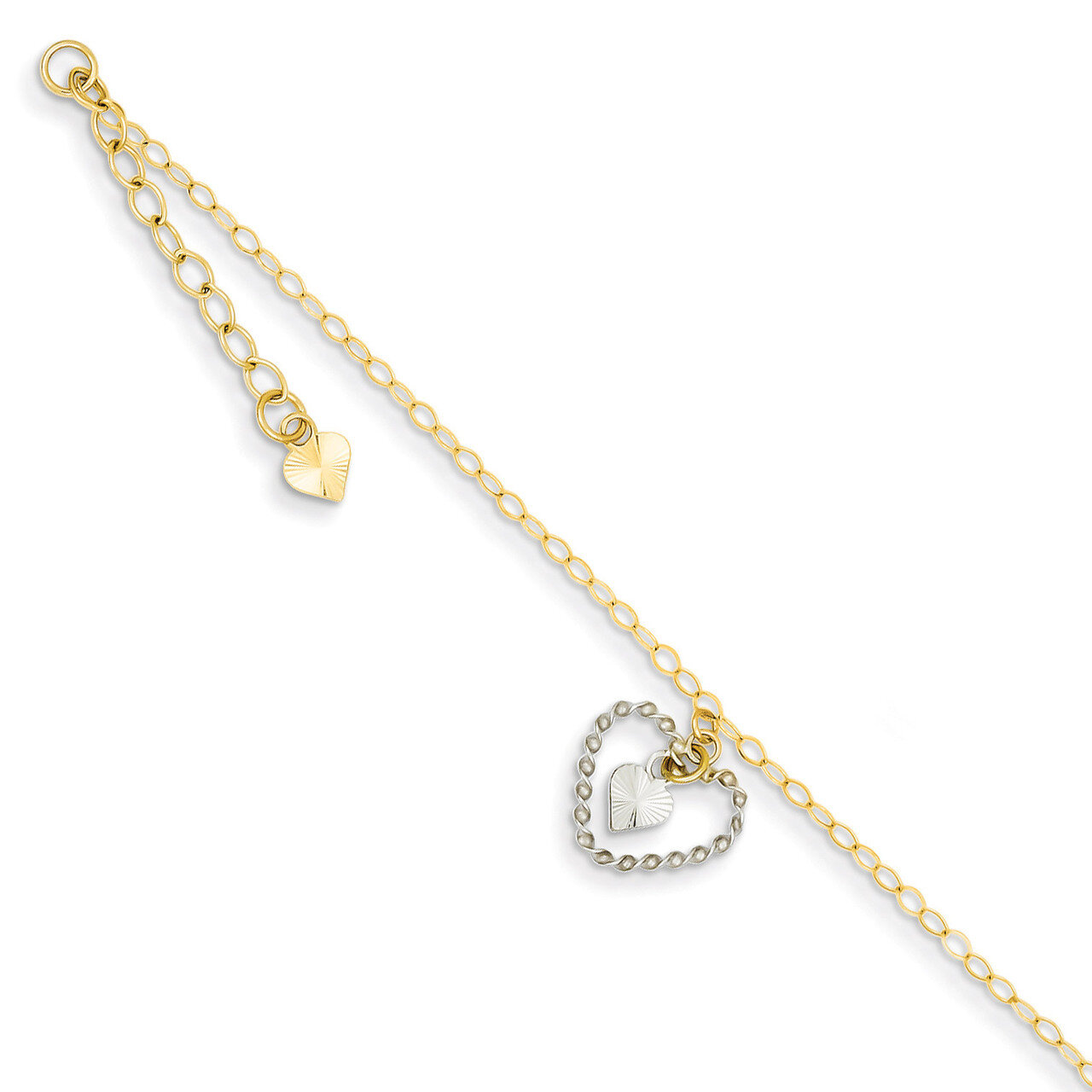 Twisted & Diamond Cut Hearts with 1in Ext Anklet 9 Inch 14k Two-Tone Gold ANK258-9