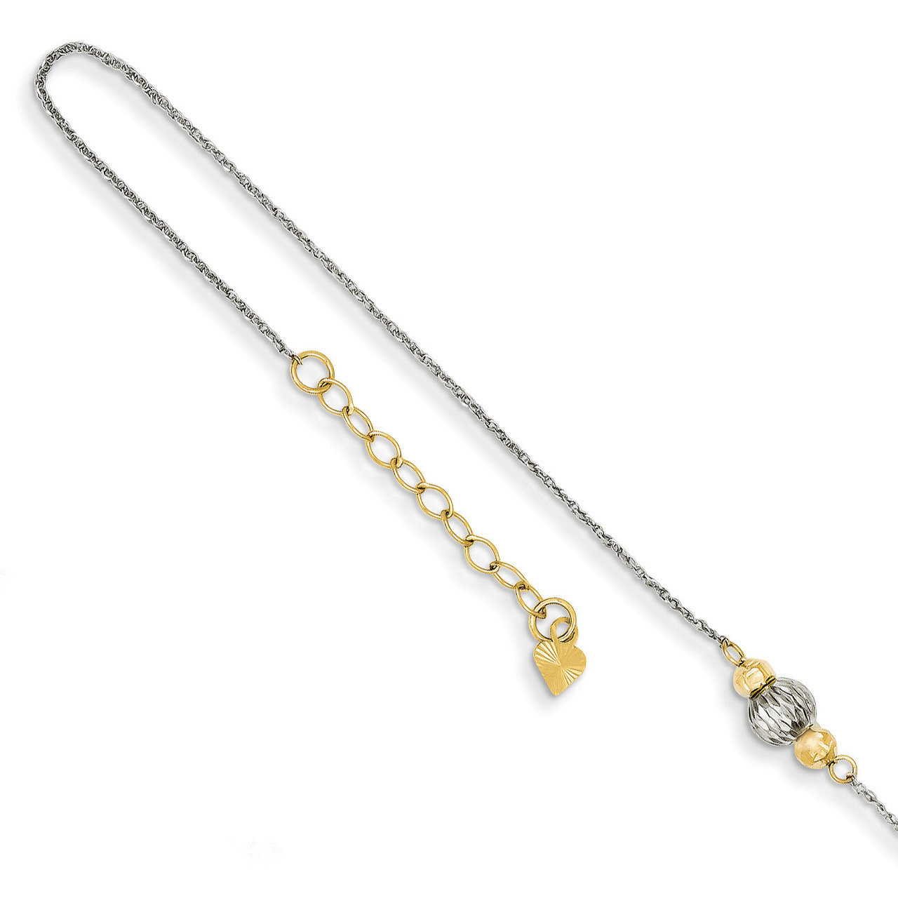 Ropa Two-tone Diamond Cut Bead with 1in Ext Anklet 9 Inch 14k White Gold ANK259-9