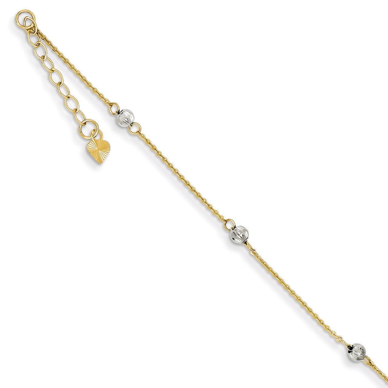 Diamond-cut Beads with 1in Ext Anklet 9 Inch 14k Two-Tone Gold ANK261-9