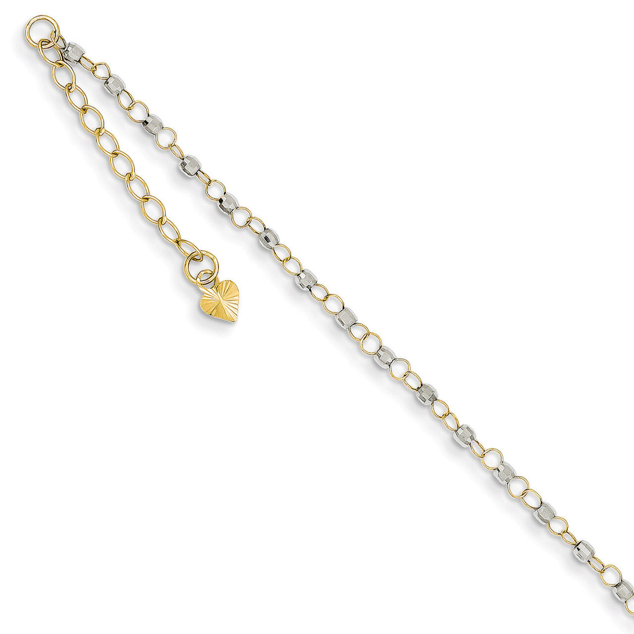 Circle Chain with Mirror Beads with 1in Ext Anklet 9 Inch 14k Two-Tone Gold ANK263-9