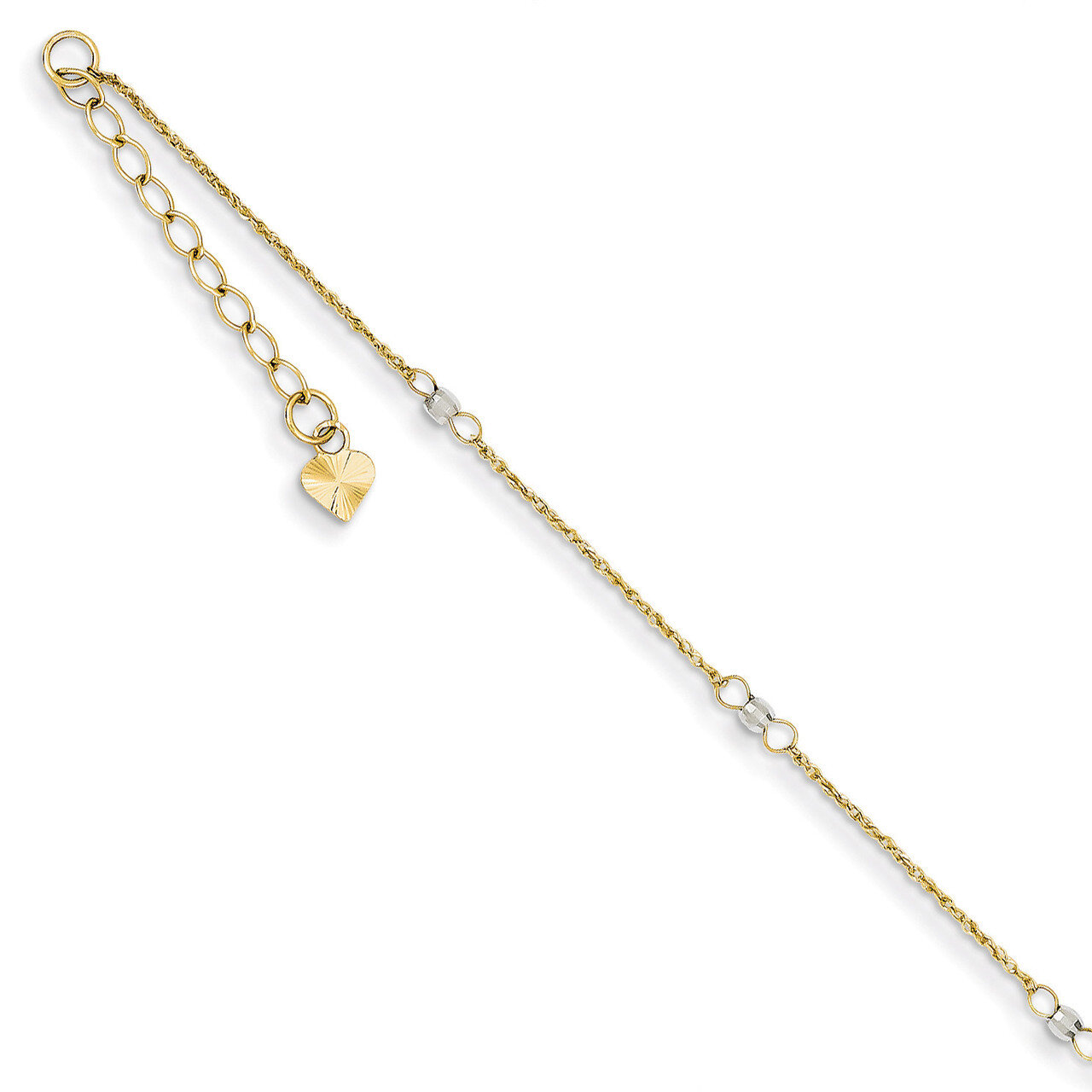 Ropa Mirror Bead with 1in Ext Anklet 9 Inch 14k Two-Tone Gold ANK265-9