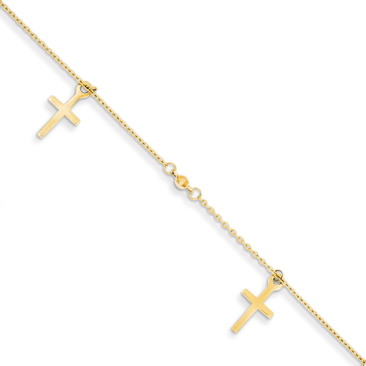 Cross with 1 Inch Extension Anklet 9 Inch 14k Gold Polished and Textured ANK267-9