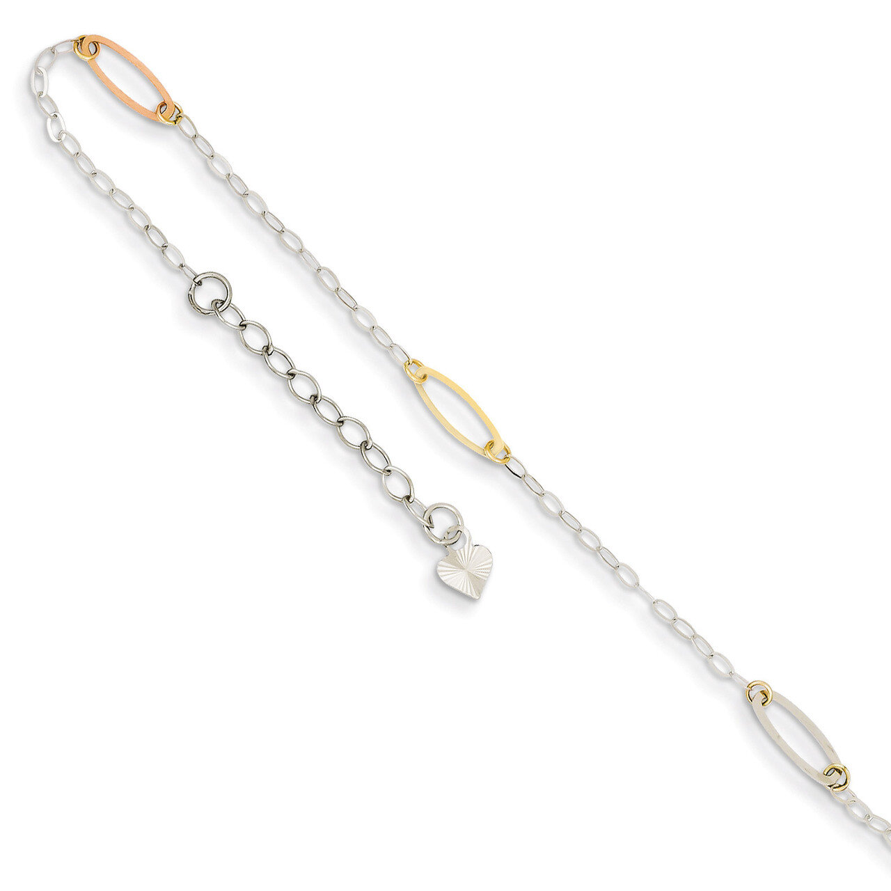 Oval Link with 1in Ext Anklet 9 Inch 14k Tri-Color Gold ANK269-9