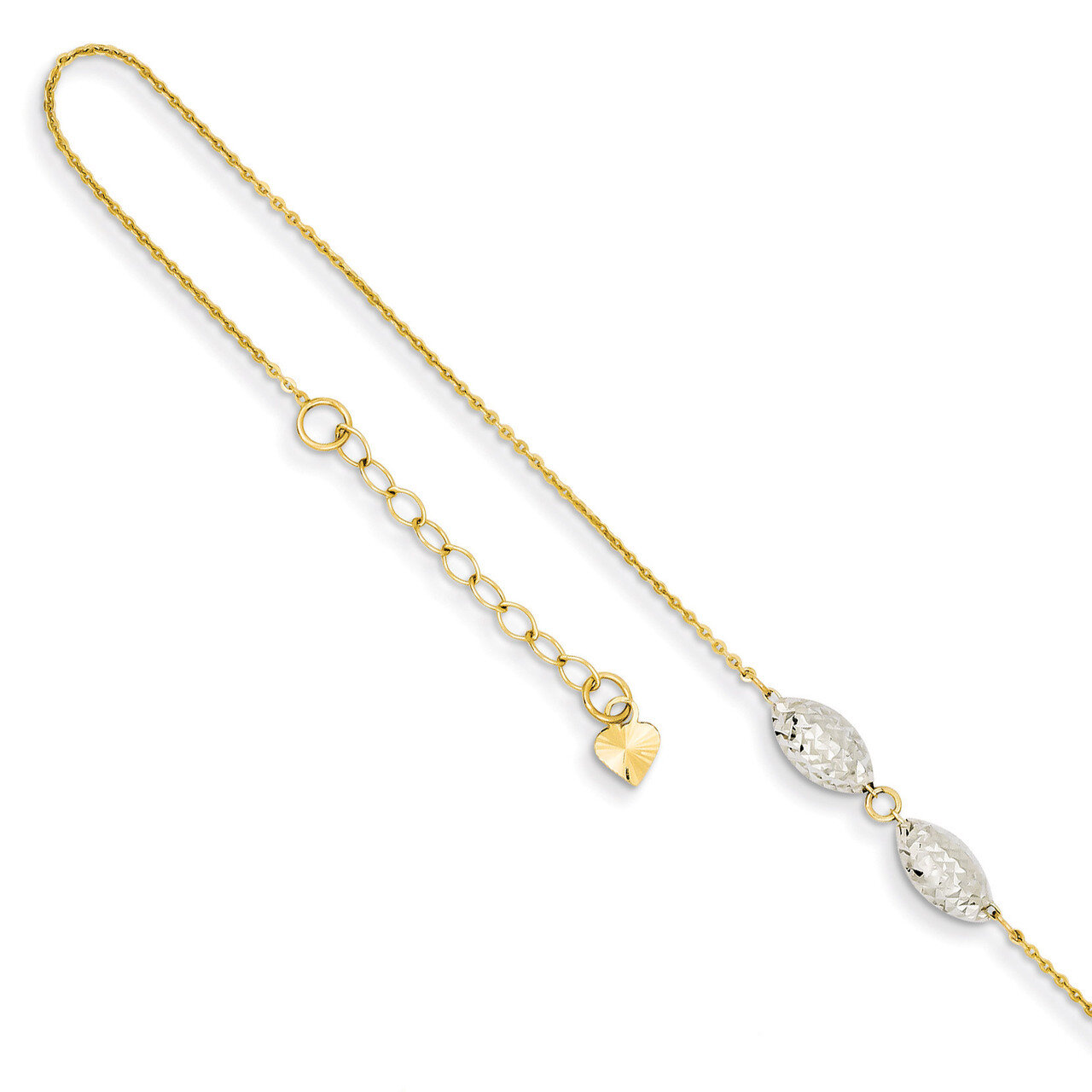Diamond Cut Puff Rice Beads with 1in Ext Anklet 9 Inch 14k Two-Tone Gold ANK270-9