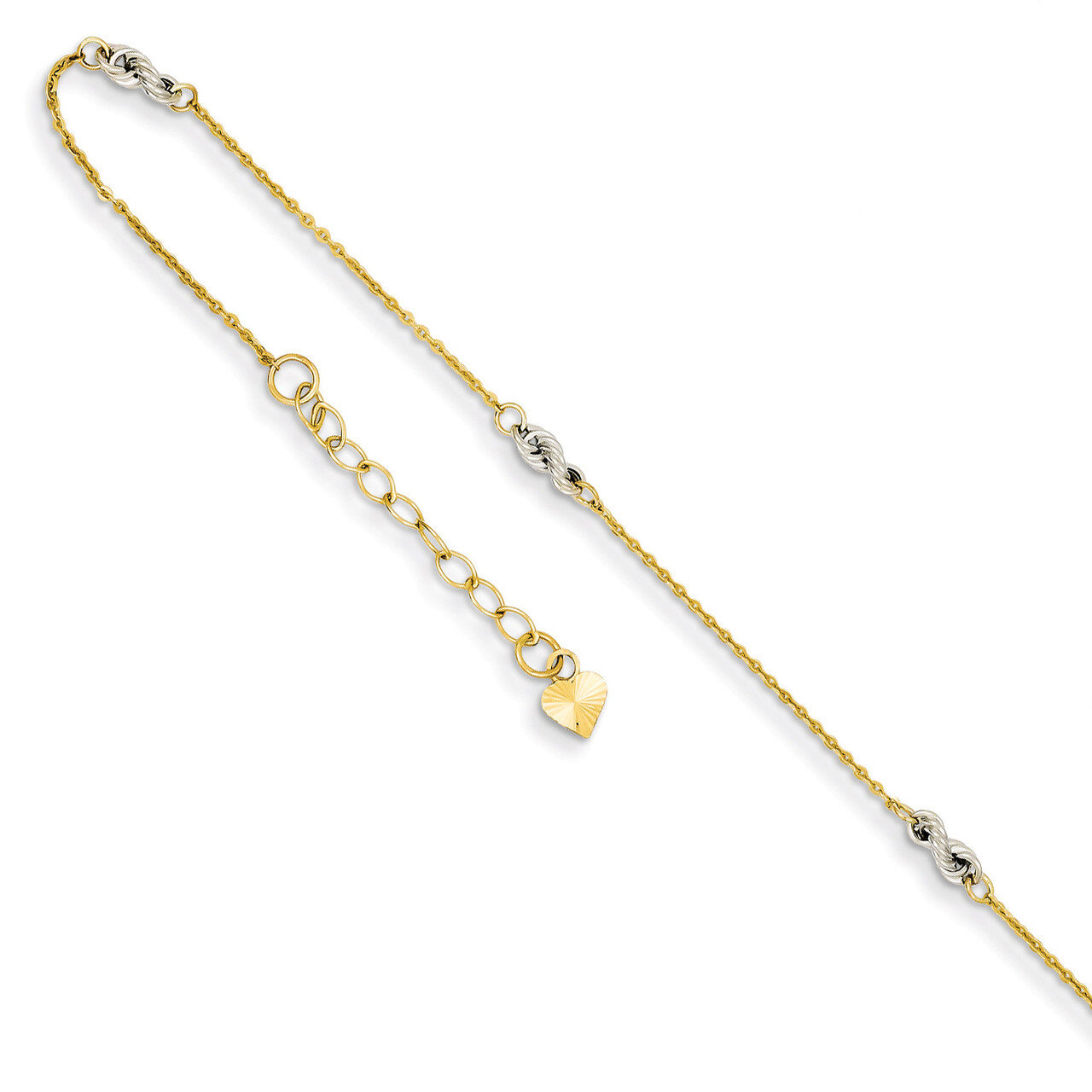 Cable Chain with Rope Chain with 1in Ext Anklet 9 Inch 14k Two-Tone Gold ANK271-9