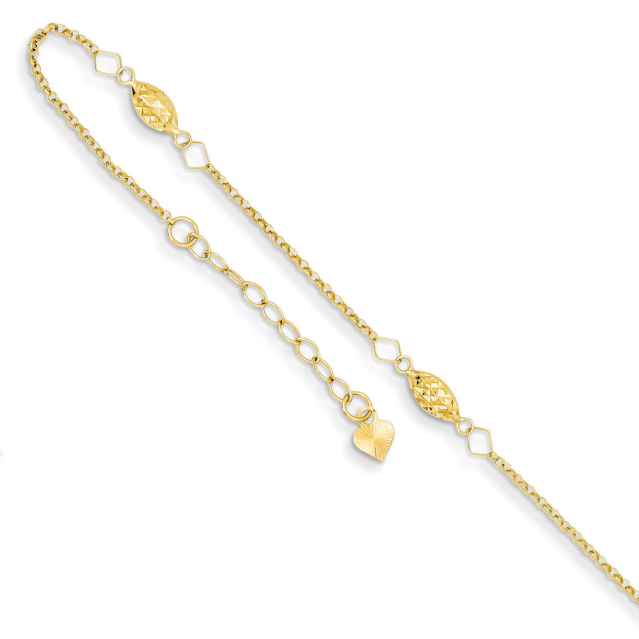 Circle Chain Diamond Cut Rice Puff Beads with 1in Ext Anklet 9 Inch 14k Gold ANK272-9