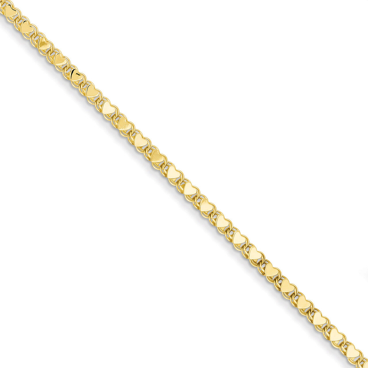 Double-Sided Heart Anklet 10 Inch 14k Gold Polished ANK70-10