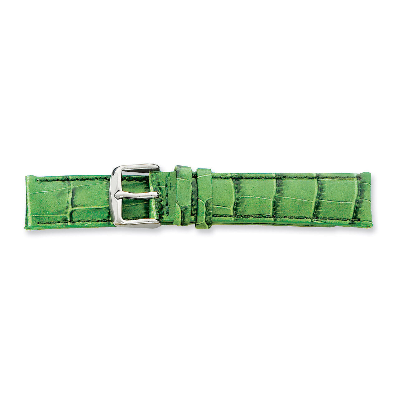 12mm Green Crocodile Grain Chrono Silver-tone Buckle Watch Band BA112-12