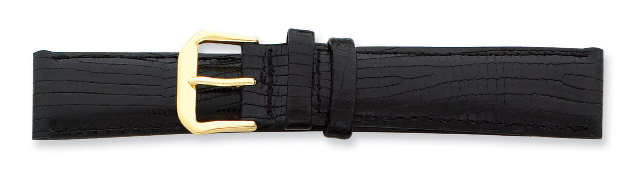 12mm Black Snake Grain Leather Gold-tone Buckle Watch Band BA116-12