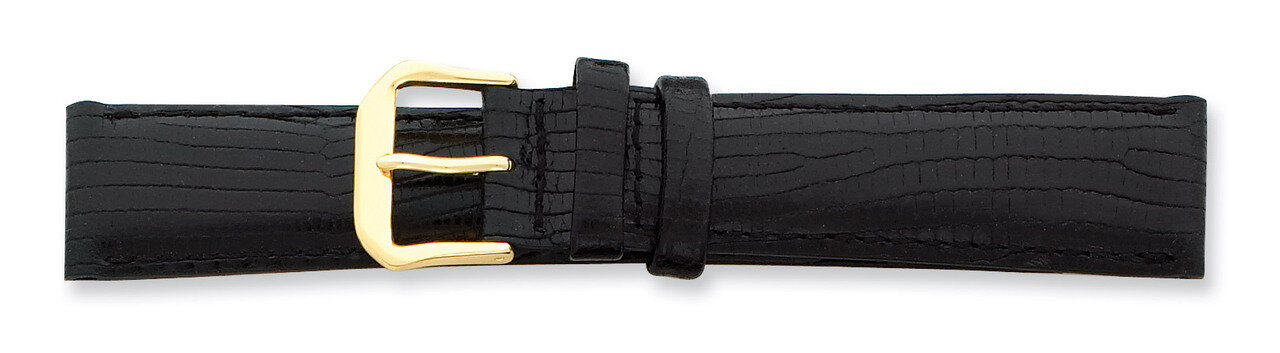 16mm Black Snake Grain Leather Gold-tone Buckle Watch Band BA116-16, MPN: BA116-16, 886774140933