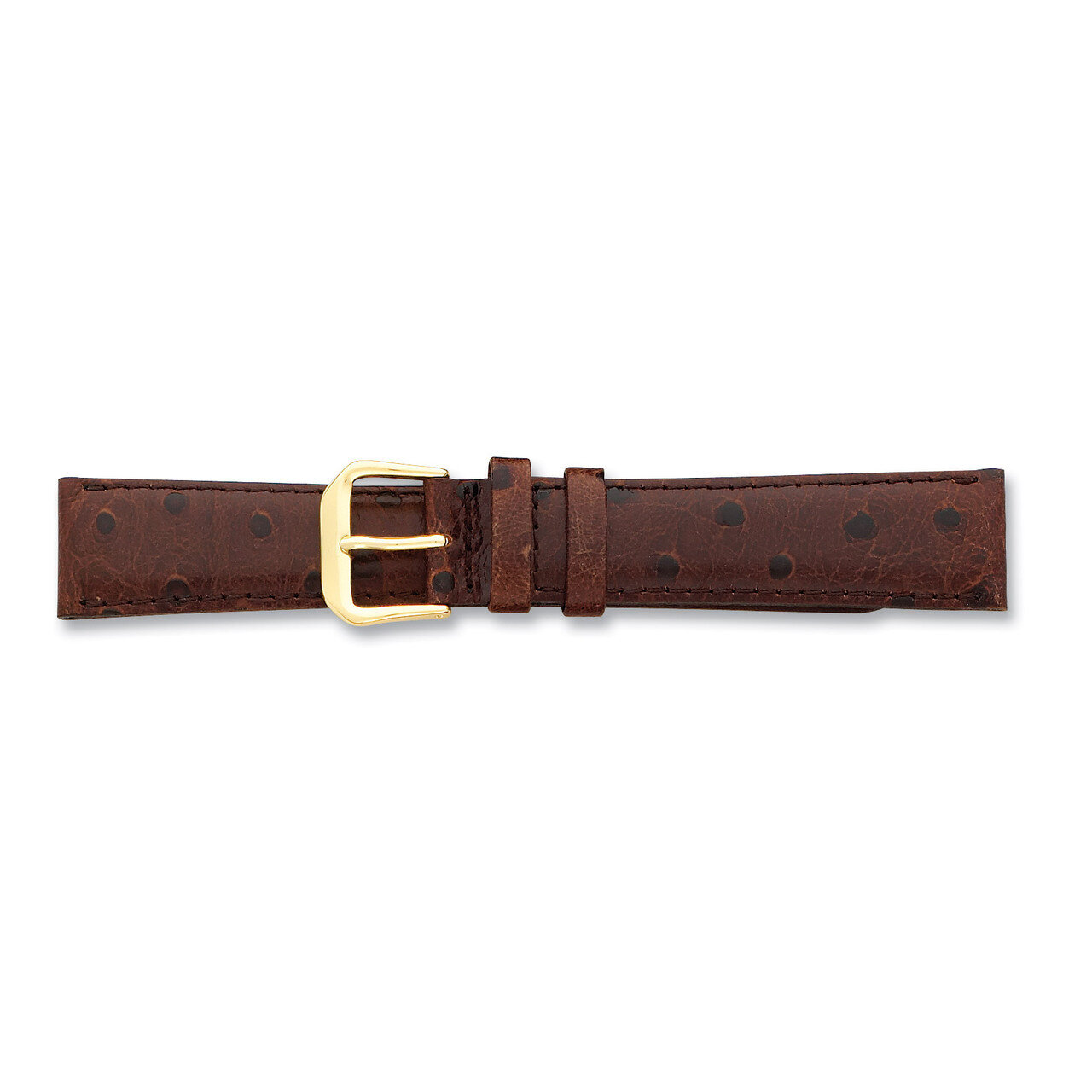 12mm Brown Ostrich Grain Leather Gld-tone Buckle Watch Band BA13-12