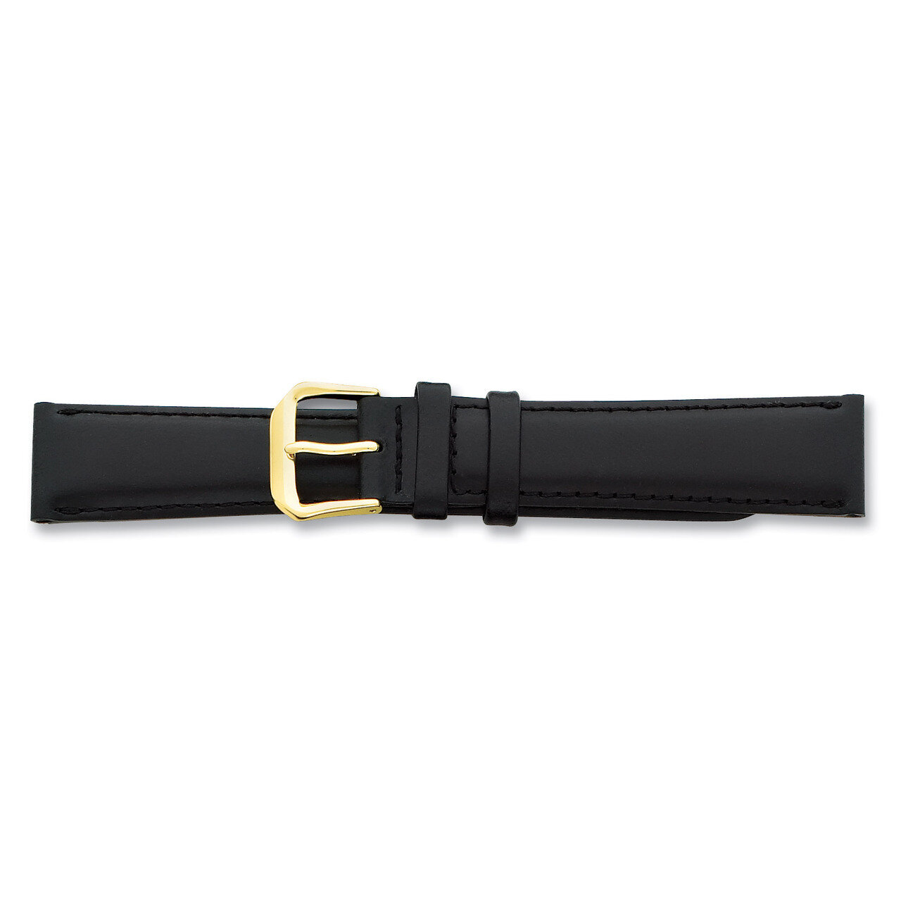 20mm Black Italian Leather Gold-tone Buckle Watch Band BA18-20, MPN: BA18-20, 886774142876