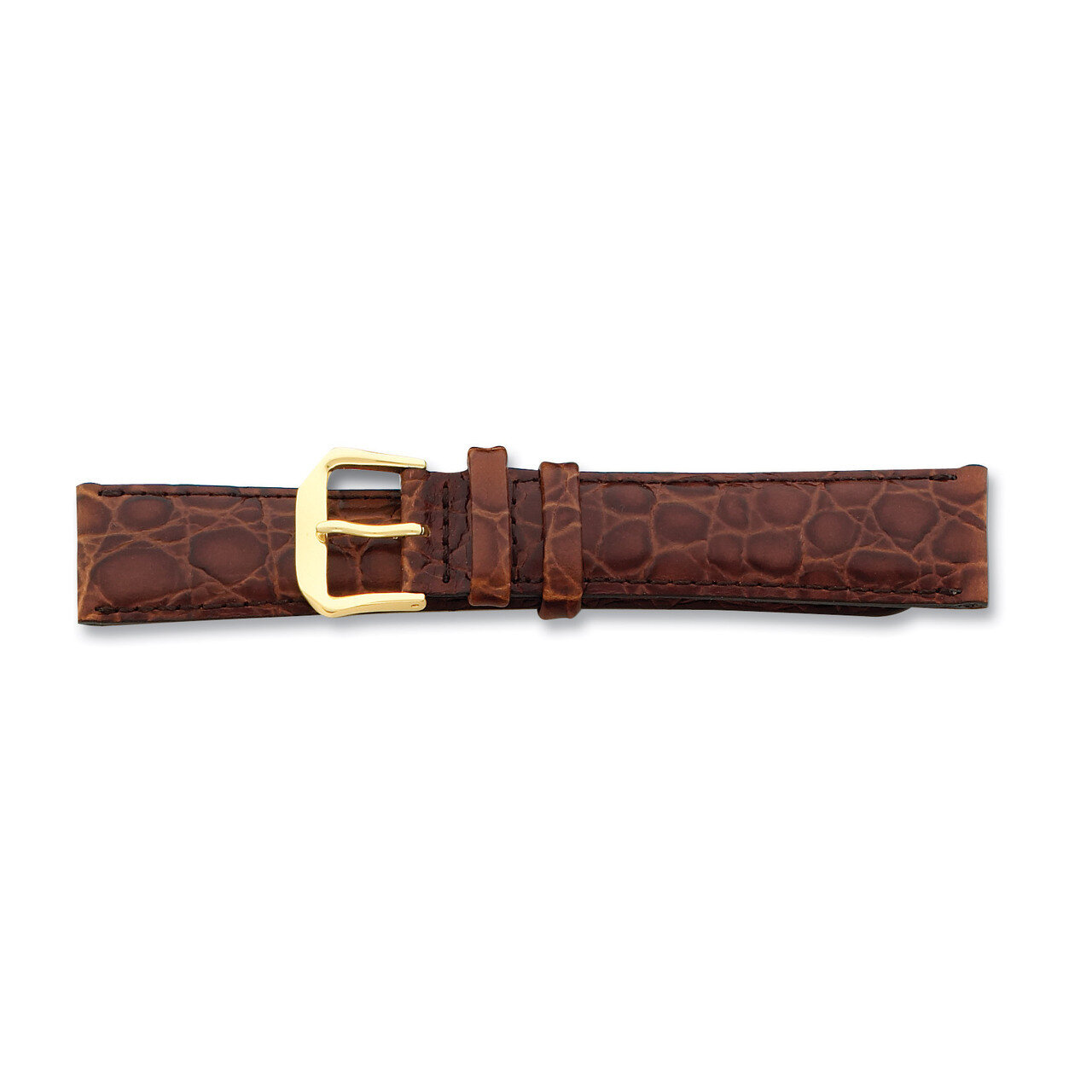 18mm Long Brown Alligator Grain Leather Gld-tone Buckle Watch Band BA23L-18