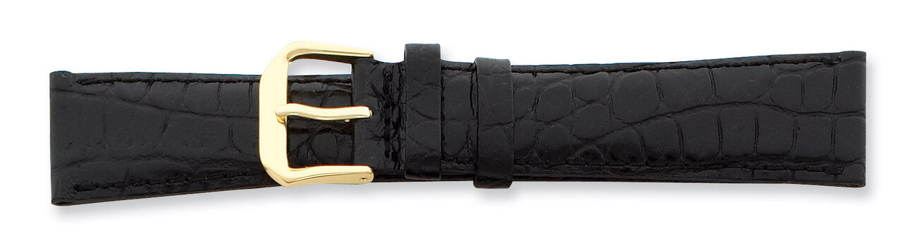 12mm Black Crocodile Dark Stitch Gld-tone Buckle Watch Band BA83-12