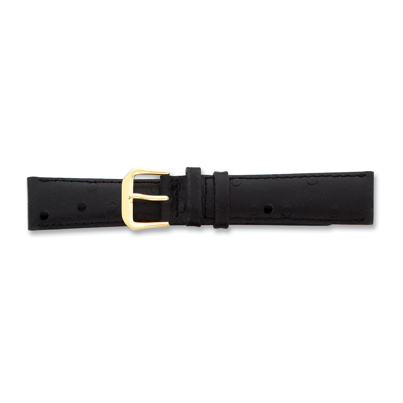 12mm Black Ostrich Grain Leather Gld-tone Buckle Watch Band BA85-12