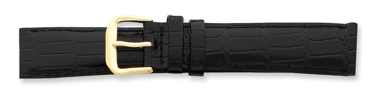 16mm Black Wild Alligator Gold-tone Buckle Watch Band BA87-16, MPN: BA87-16, 886774146942