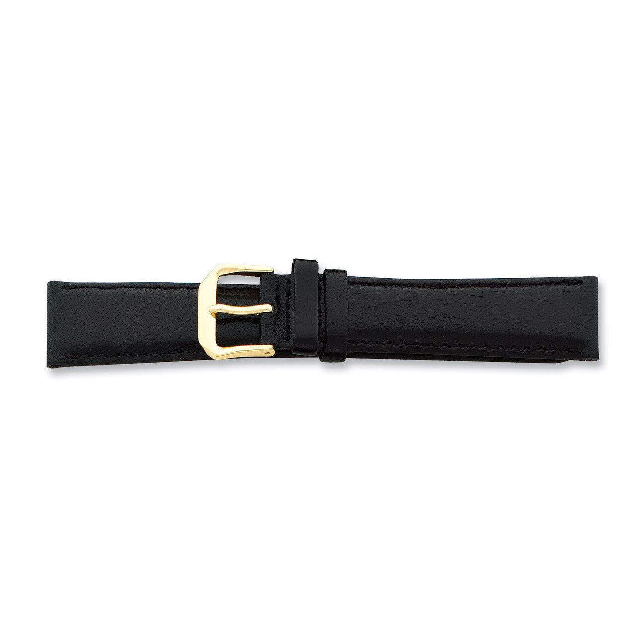 16mm Black Long Smooth Leather Gold-tone Buckle Watch Band BA8L-16