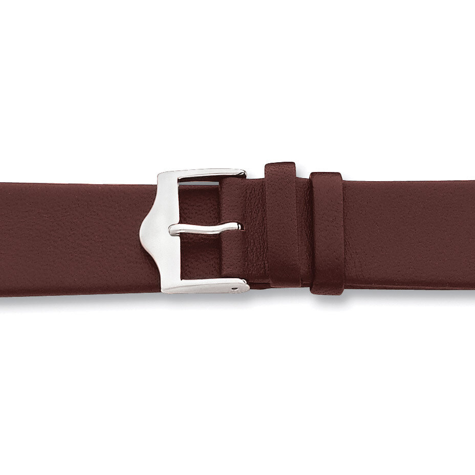 18mm Flat Brown Leather Silver-tone Buckle Watch Band BA91-18, MPN: BA91-18, 886774147369