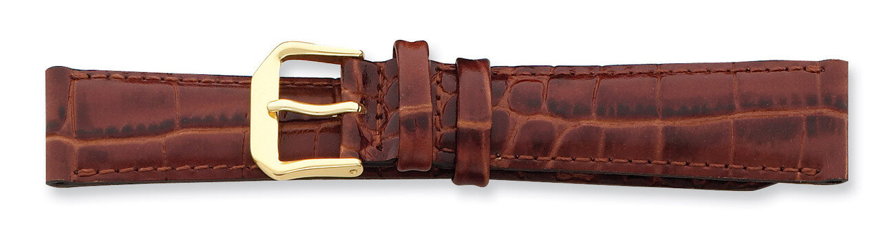 20mm Havana Crocodile Dark Stitch Gld-tone Buckle Watch Band BA92-20, MPN: BA92-20, 886774147451