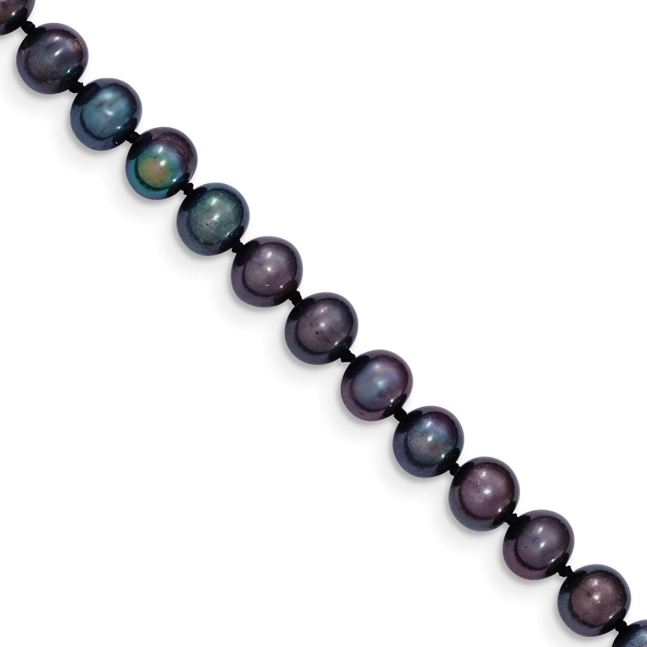 6-7mm Black Cultured Near Round Pearl Necklace 24 Inch 14k Gold BPN060-24