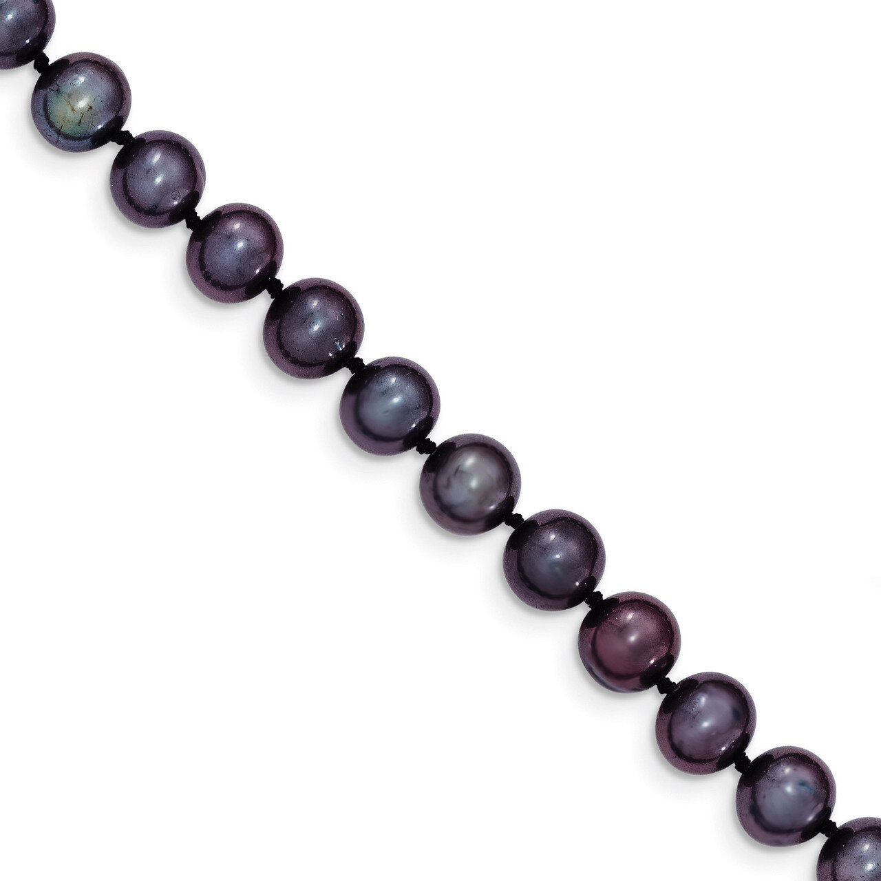 7-8mm Black Cultured Near Round Pearl Necklace 16 Inch 14k Gold BPN070-16
