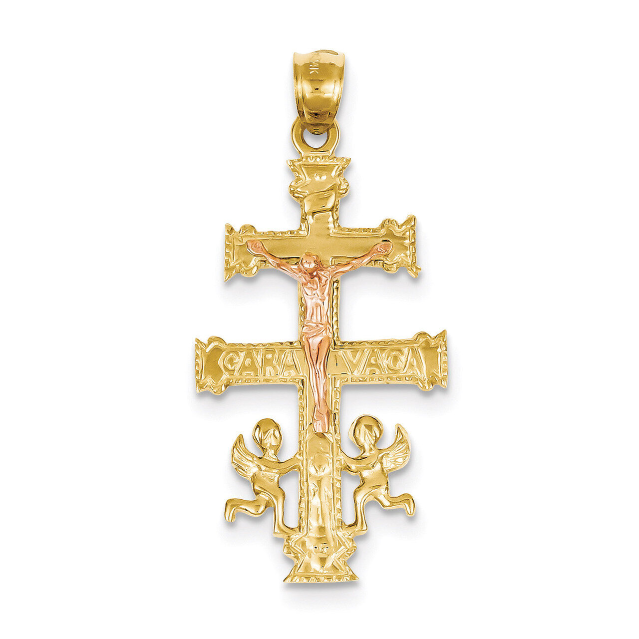 (Yellow and White) Cara Vaca Crucifix Pendant 14k Two-Tone Gold C1427
