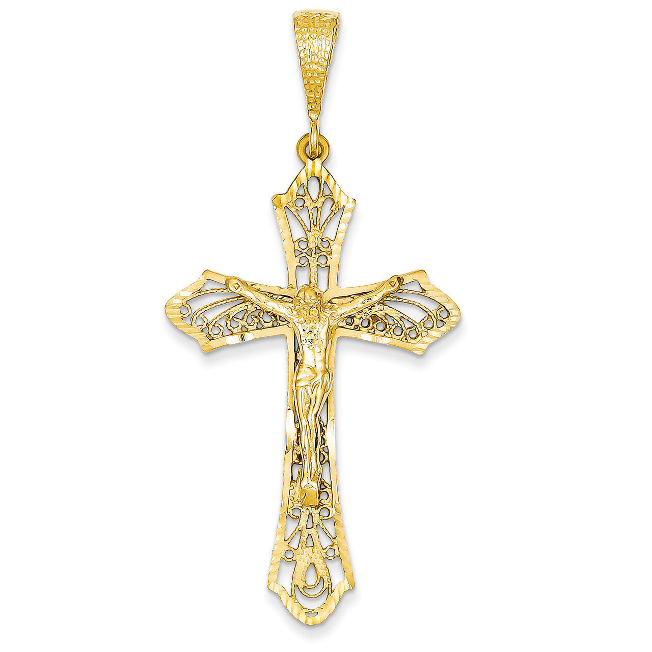 Satin & Diamond-Cut Crucifix Pendant 14k Gold C145