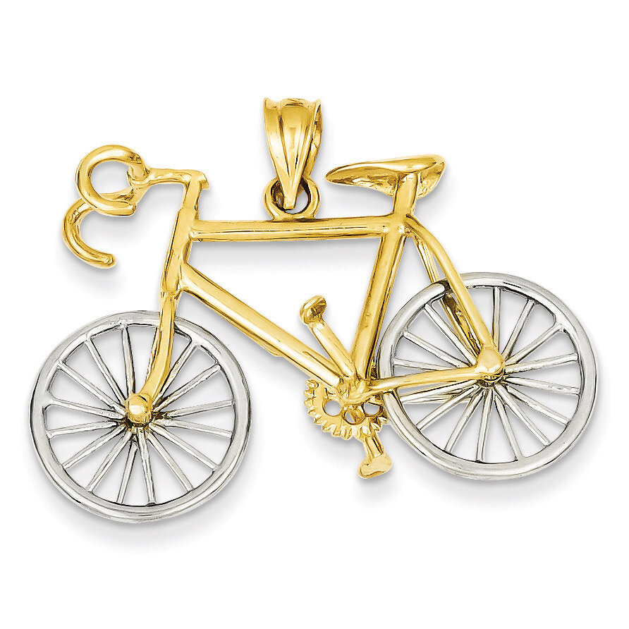 Large Two-tone 3-D Bicycle Pendant 14k Gold C1813