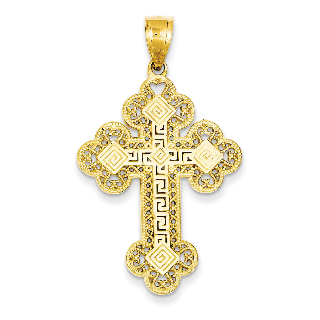 Budded Greek Key Cross Pendant 14k Gold C1924