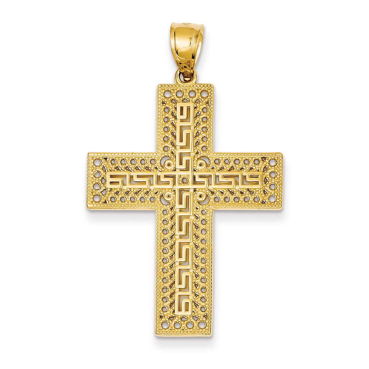 Greek Key Filigree Cross Pendant 14k Gold C1926