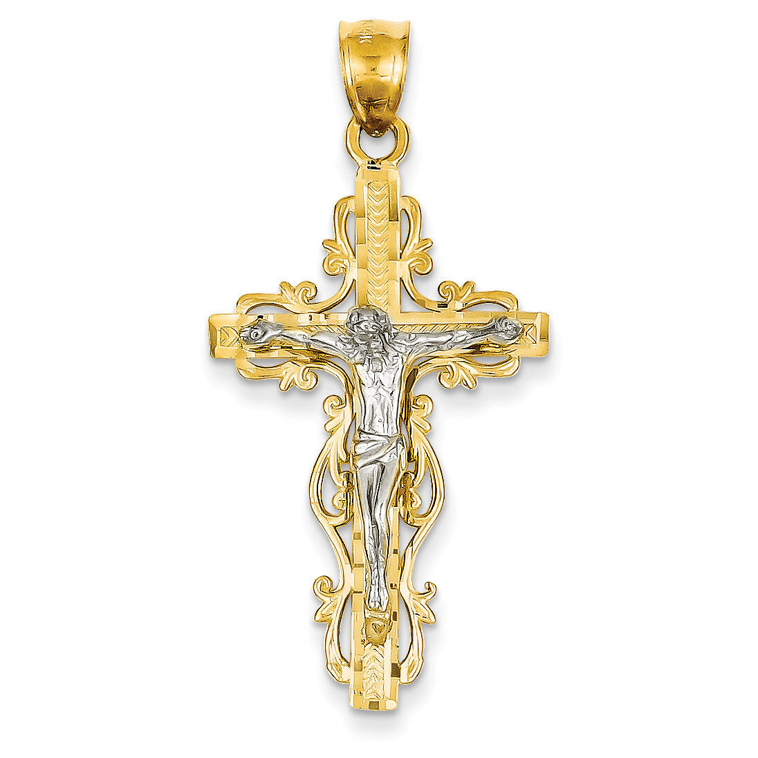 Diamond-cut Crucifix Pendant 14k Two-Tone Gold C2005