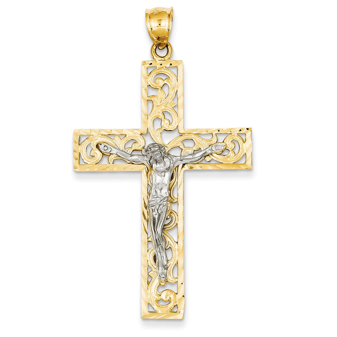 Diamond-cut Crucifix Pendant 14k Two-Tone Gold C2015
