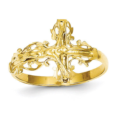 Crucifix Ring 14k Gold Diamond-cut C2113