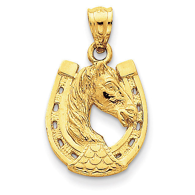 Horse Head in Horseshoe Pendant 14k Gold Solid Polished C2201
