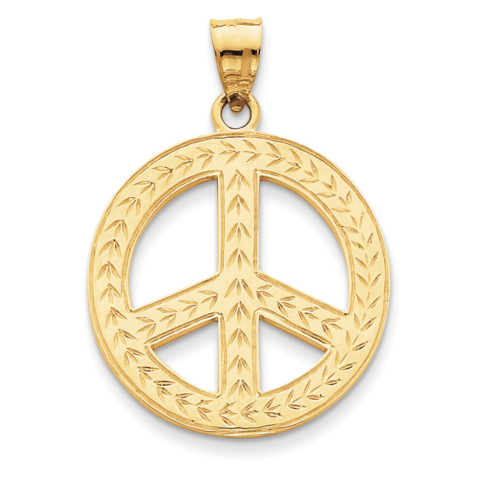 Peace Sign Pendant 14k Gold Solid Polished C2248