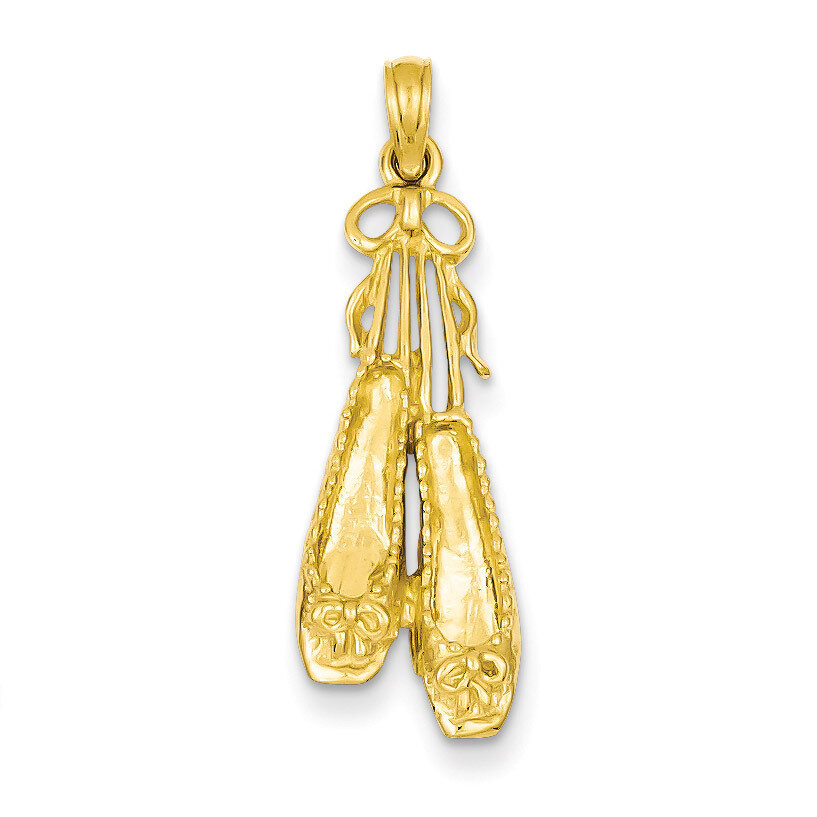 Polished 3-Dimensional Ballet Slippers Pendant 14k Gold Solid Satin C2274