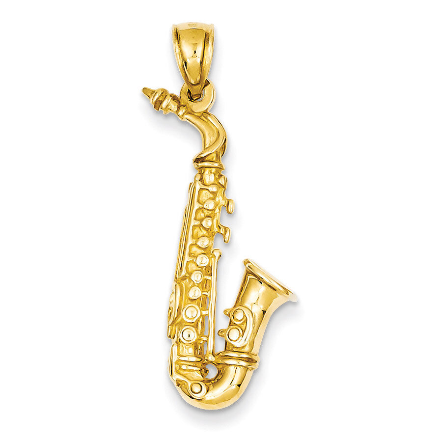 3-D Saxophone Pendant 14k Gold Solid Polished C2281