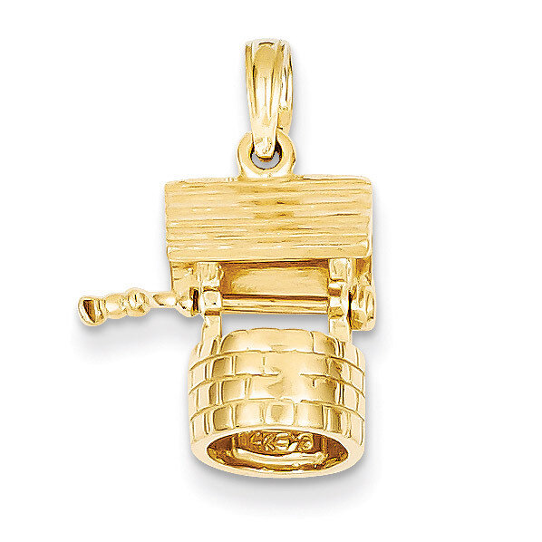 3-Dimensional Moveable Wishing Well Charm 14k Gold Polished C2335