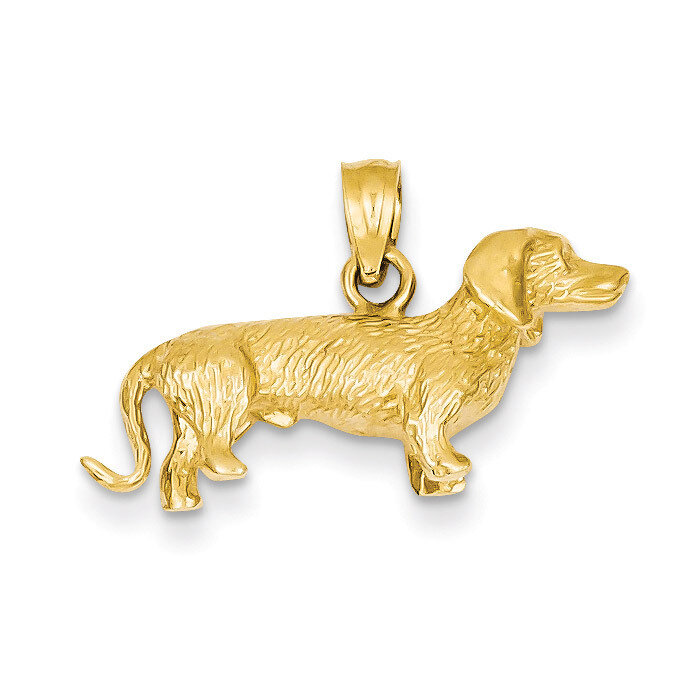 3-Dimensional Wire Haired Dachshund Charm 14k Gold Solid Polished C2360