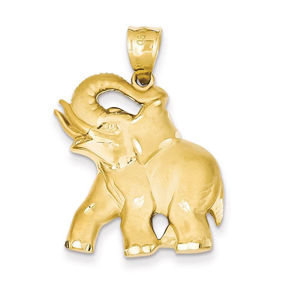 Diamond-cut Open-Backed Elephant Pendant 14k Gold Solid Satin C2367