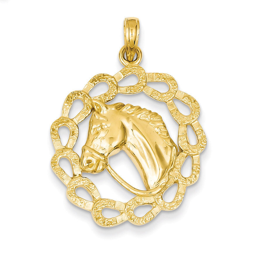 Horse Head in Horseshoes Pendant 14k Gold Solid Polished C2417