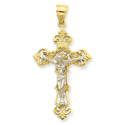 INRI Fleur De Lis Crucifix Pendant 14k Two-Tone Gold C242
