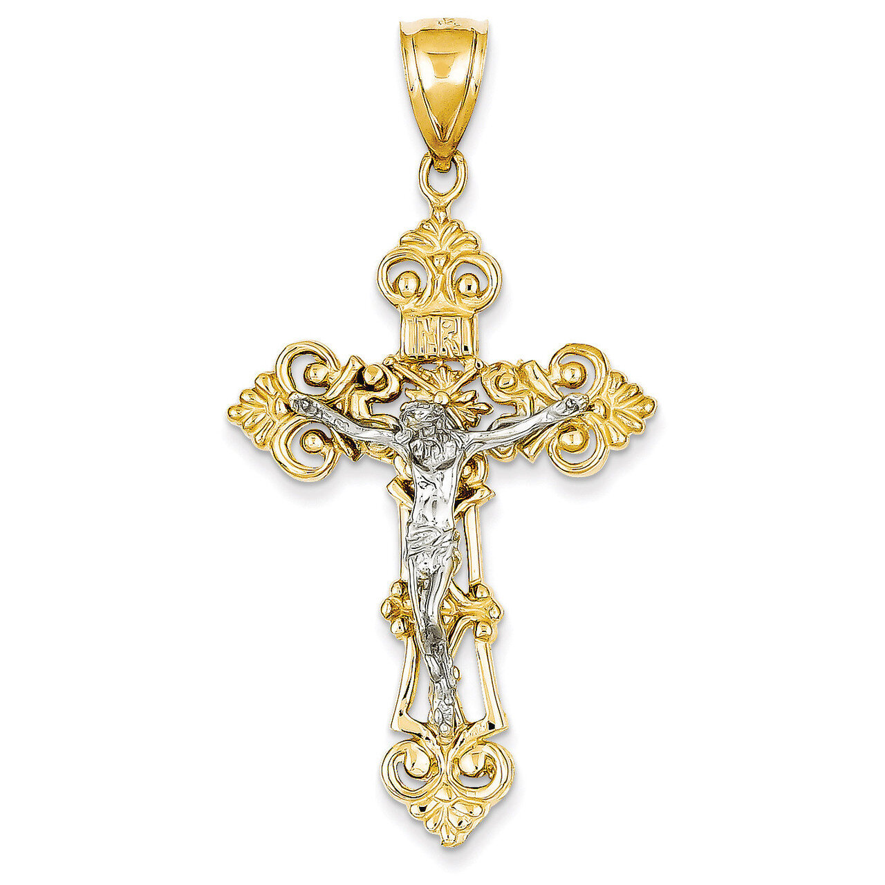 INRI Fleur De Lis Crucifix Pendant 14k Two-Tone Gold C243