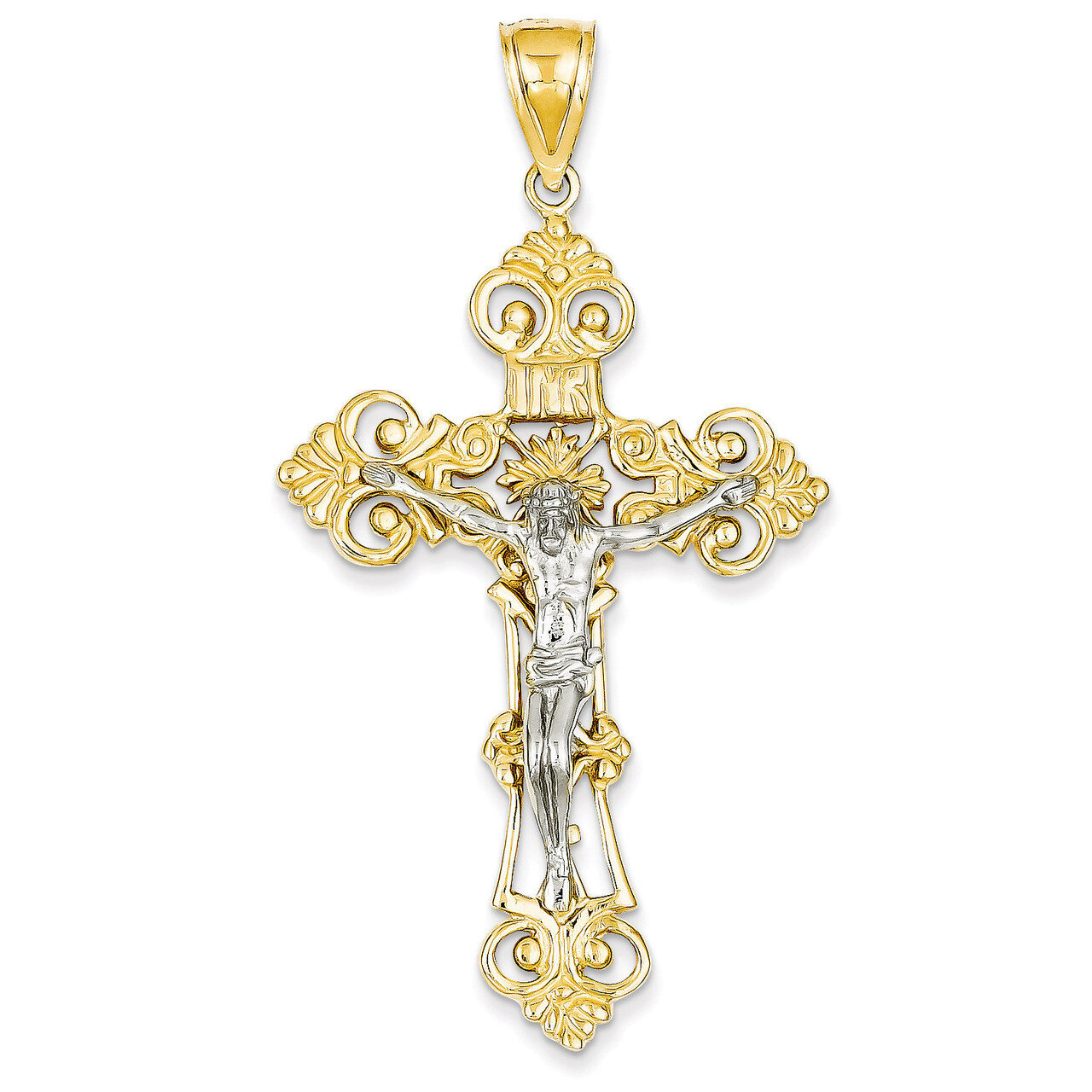 INRI Fleur De Lis Crucifix Pendant 14k Two-Tone Gold C244